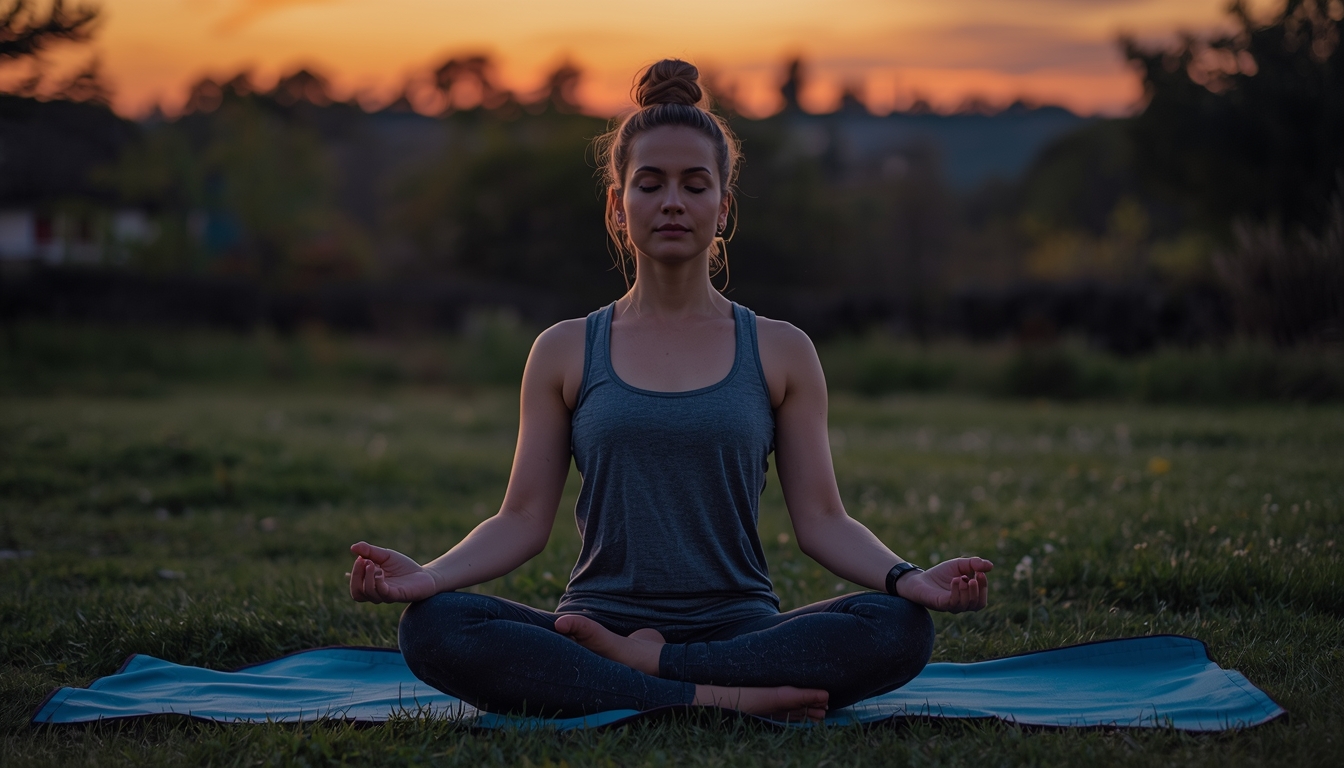Woman practicing evening meditation ritual